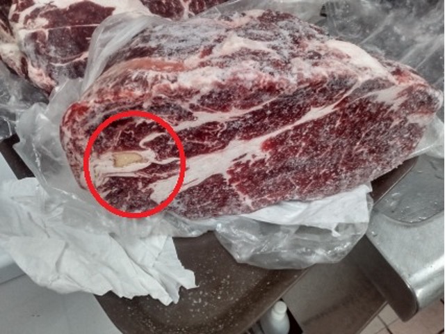 Dentro del círculo rojo se puede advertir un acúmulo de pus dentro del corte en una exportación ya realizada.